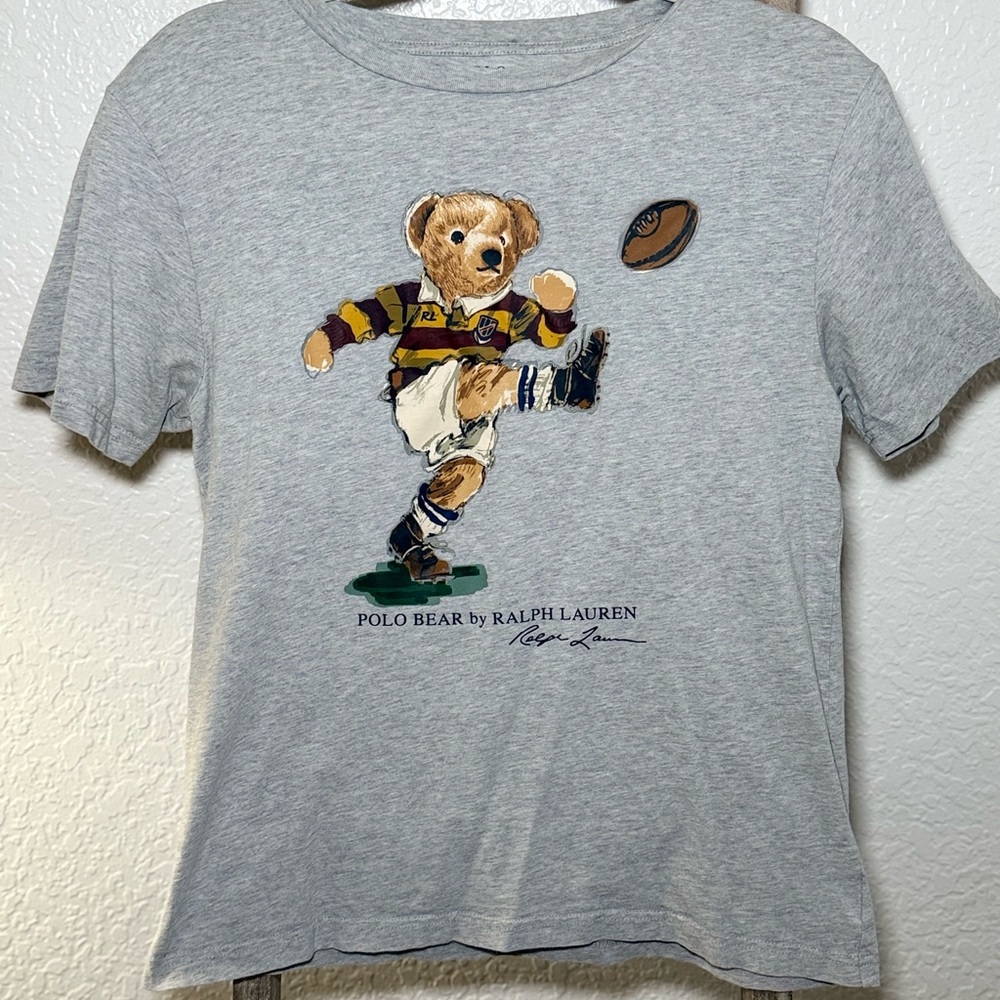 Polo by Ralph Lauren Grey Tee with Polo Bear Football Graphic